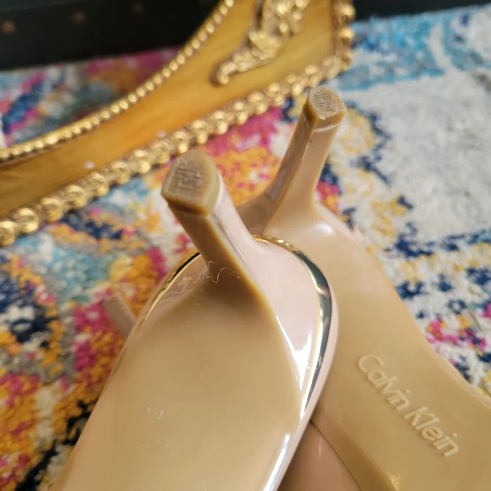 Calvin Klein Nude Patent Gala Slingback Heels - Picture 9 of 14